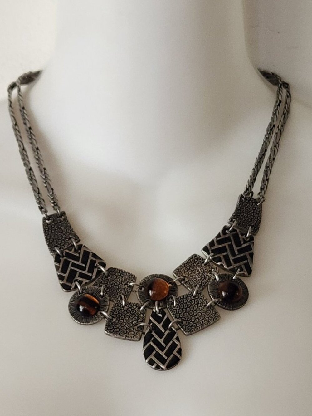 Chico's necklace silver tone amber stones VGUC